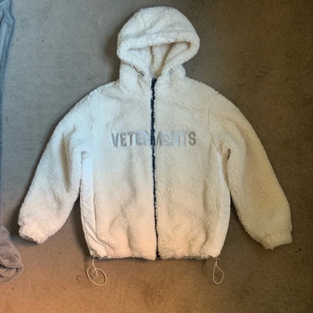 Vetements Off-White Sherpa Zip-Up Hooded Jacket